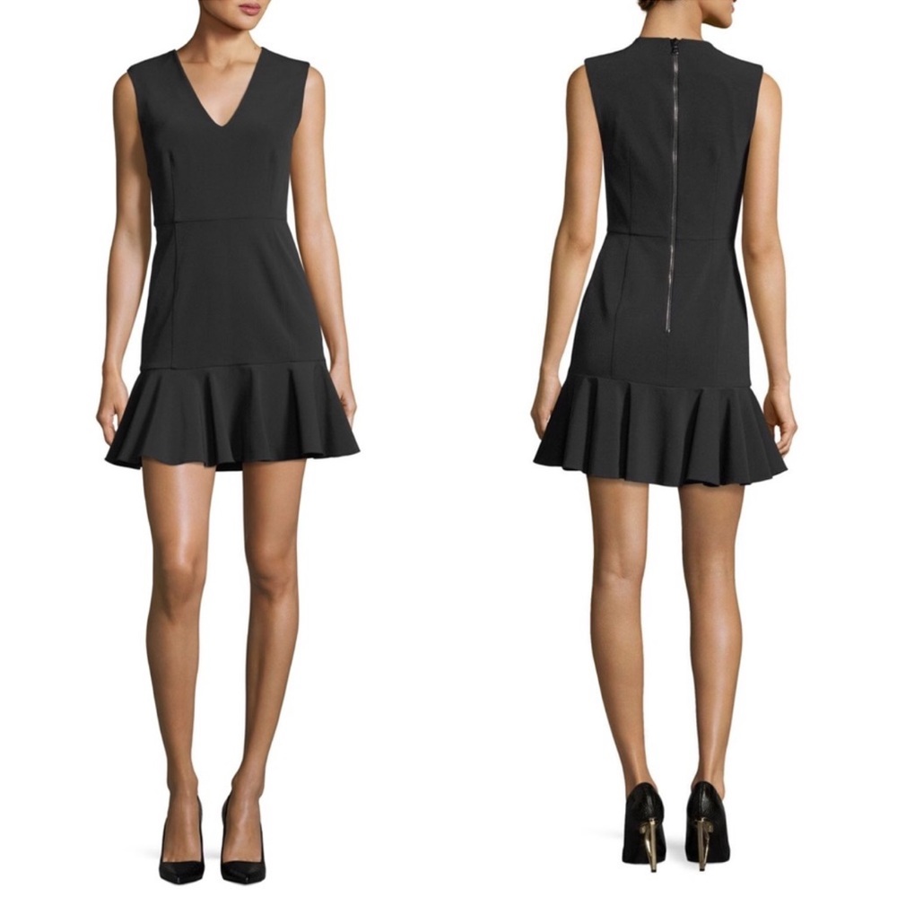 VERONICA BEARD Scarlet V-Neck Black Flounce Dress 10